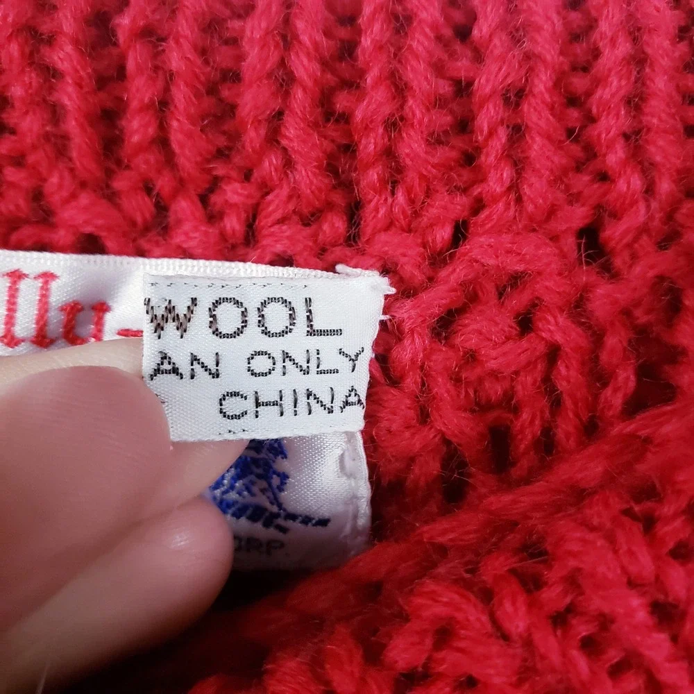 Vintage Tally-Ho Sweater Red Cable Knit Wool Pullover Womens Size Medium